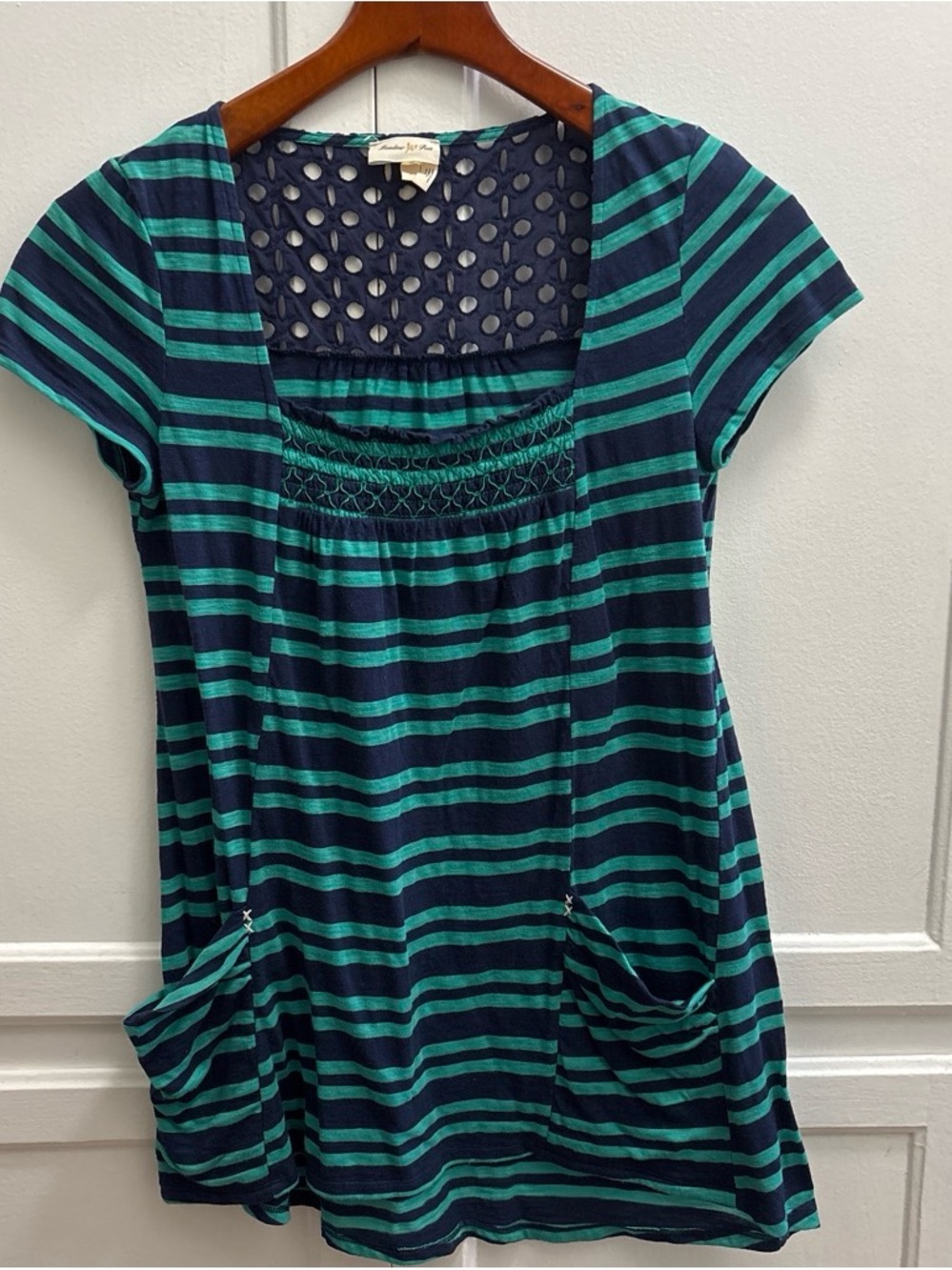Meadow Rue - Anthropologie Navy & Teal Short Sleeve Scoop Neck Tunic Top